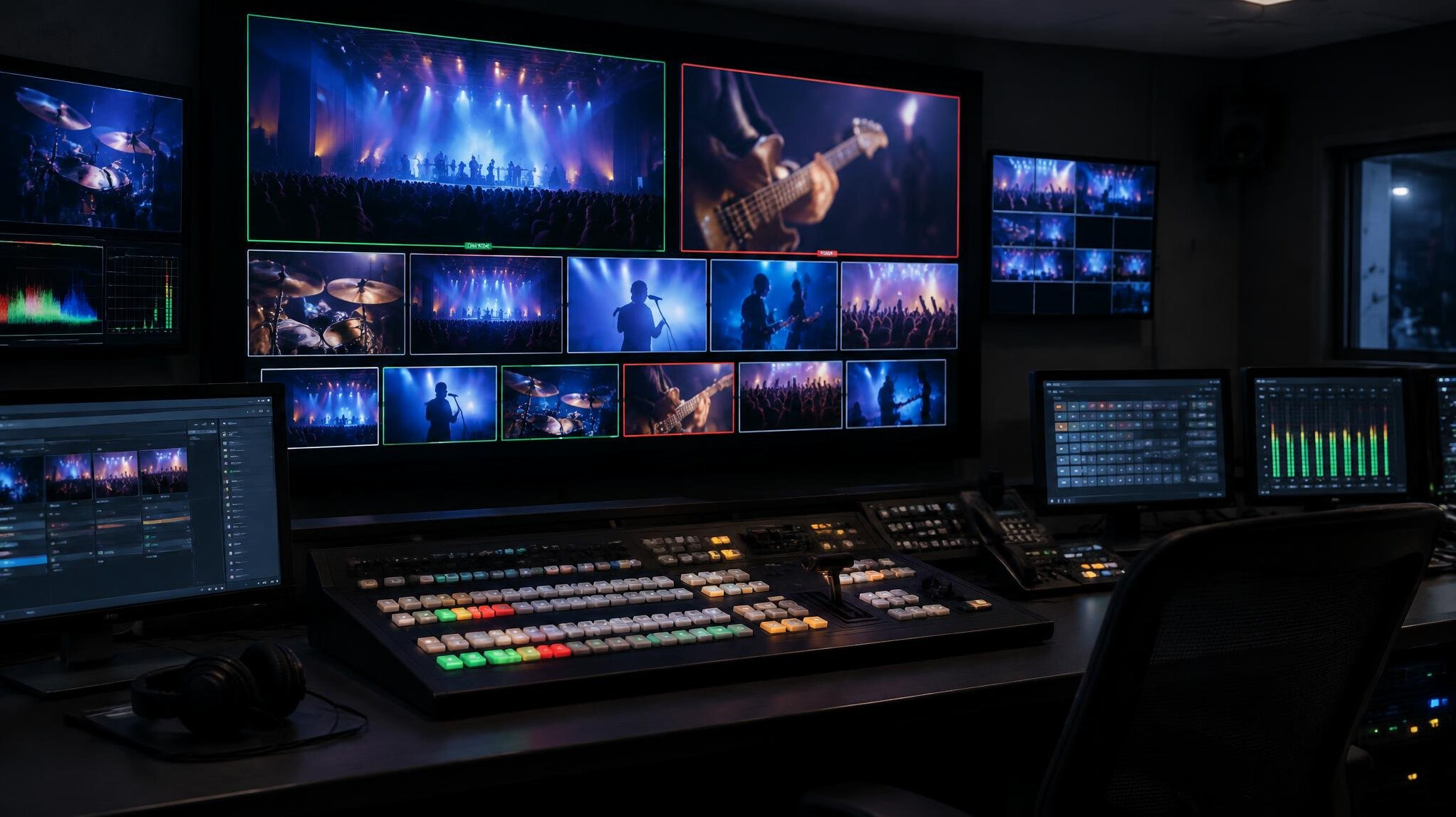 Control room with multiple monitors
