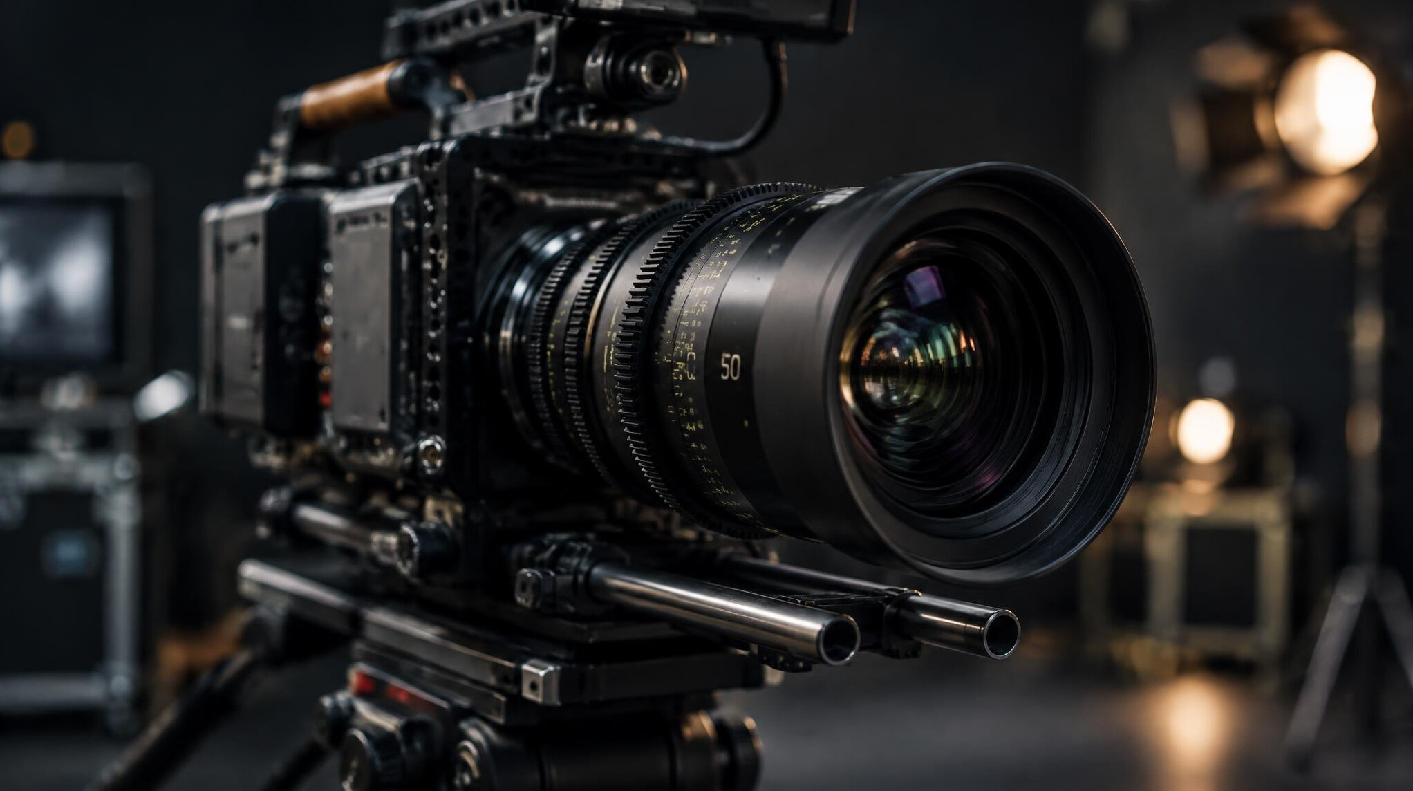 Close-up of a cinema camera lens